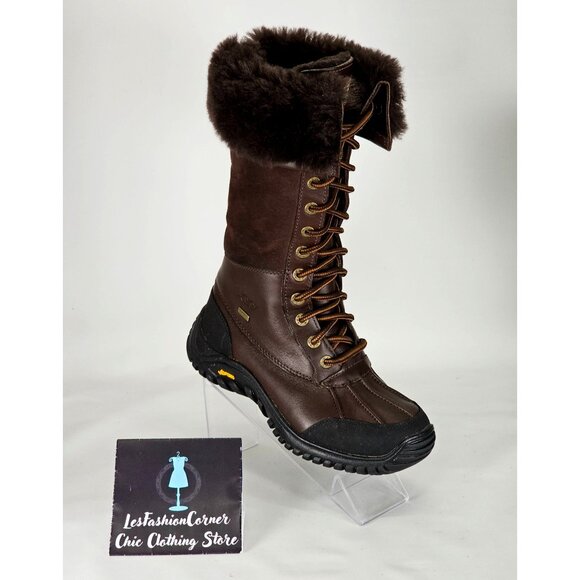 UGG Adirondack Women's Brown Leather & Fur Tall Lace-Up Boots Size 6 313 - Picture 12 of 15